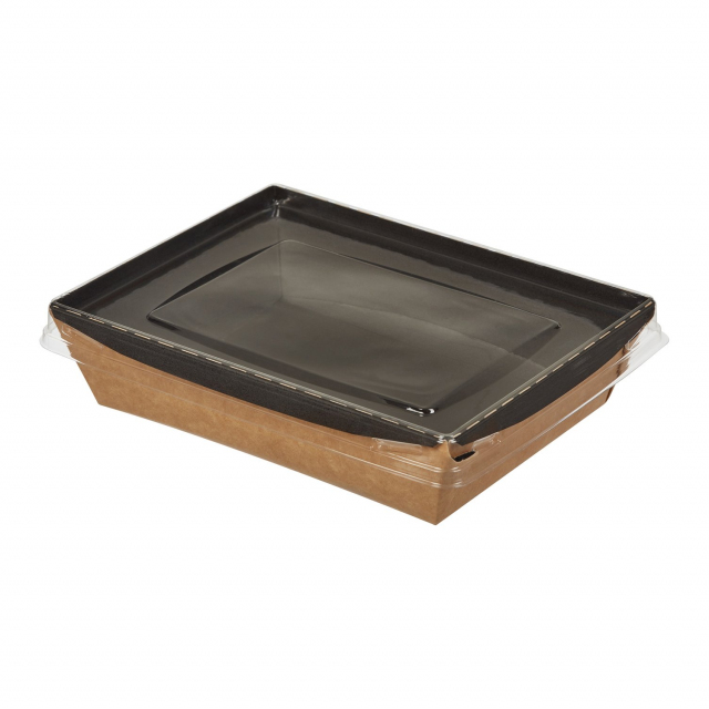 Контейнер бумажный Cristal Box Black 800 мл с прозрачной крышкой, 180*140*45 мм, крафт